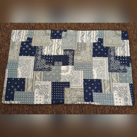 Handmade King-size Blue Bandana Quilted Pillow Shams - Picture 2 of 3
